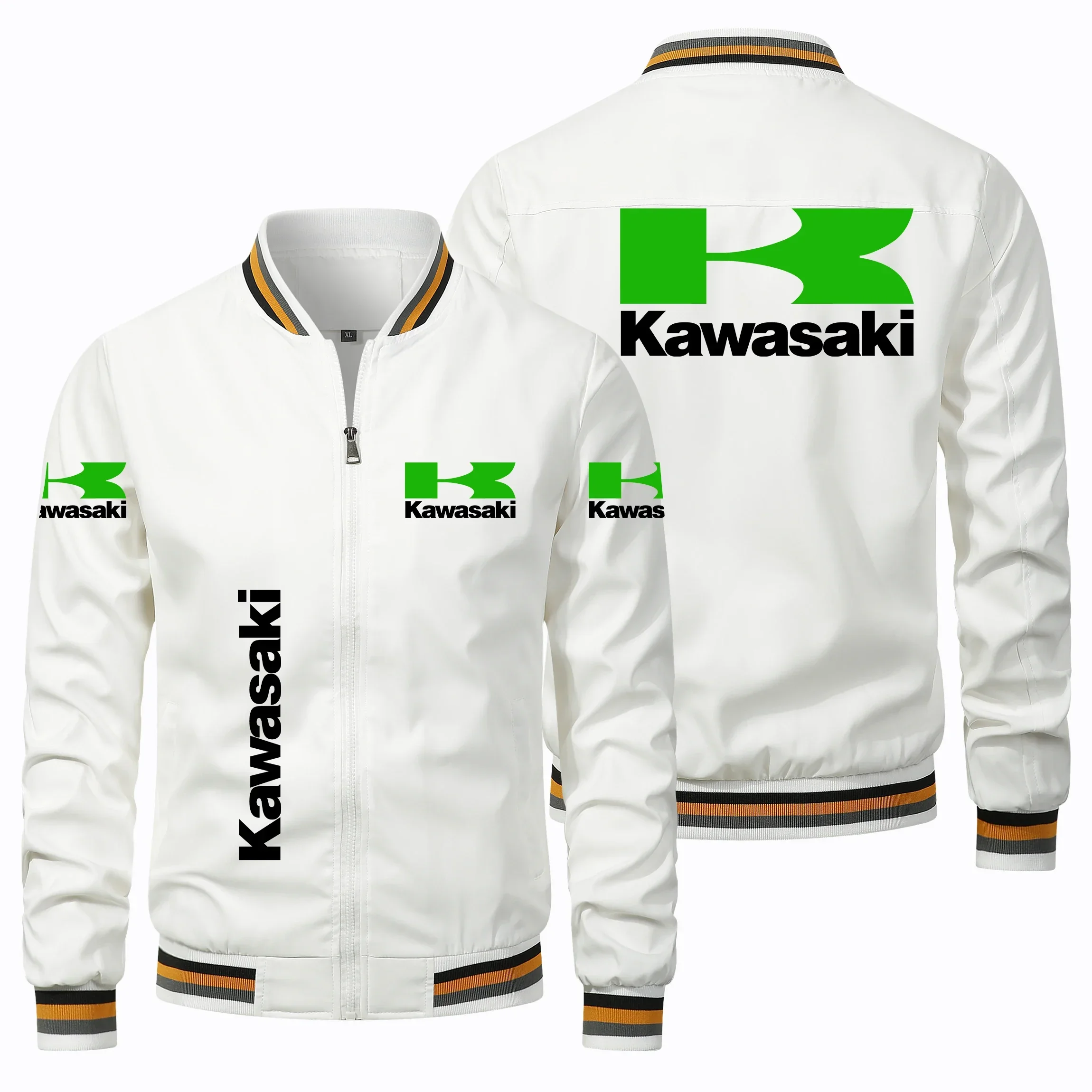 2024 Men\'s Jacket Motorcycle Jacket Kawasaki Logo Printed Outdoor Leisure Sports Zippered Shirt Jacket Windbreaker