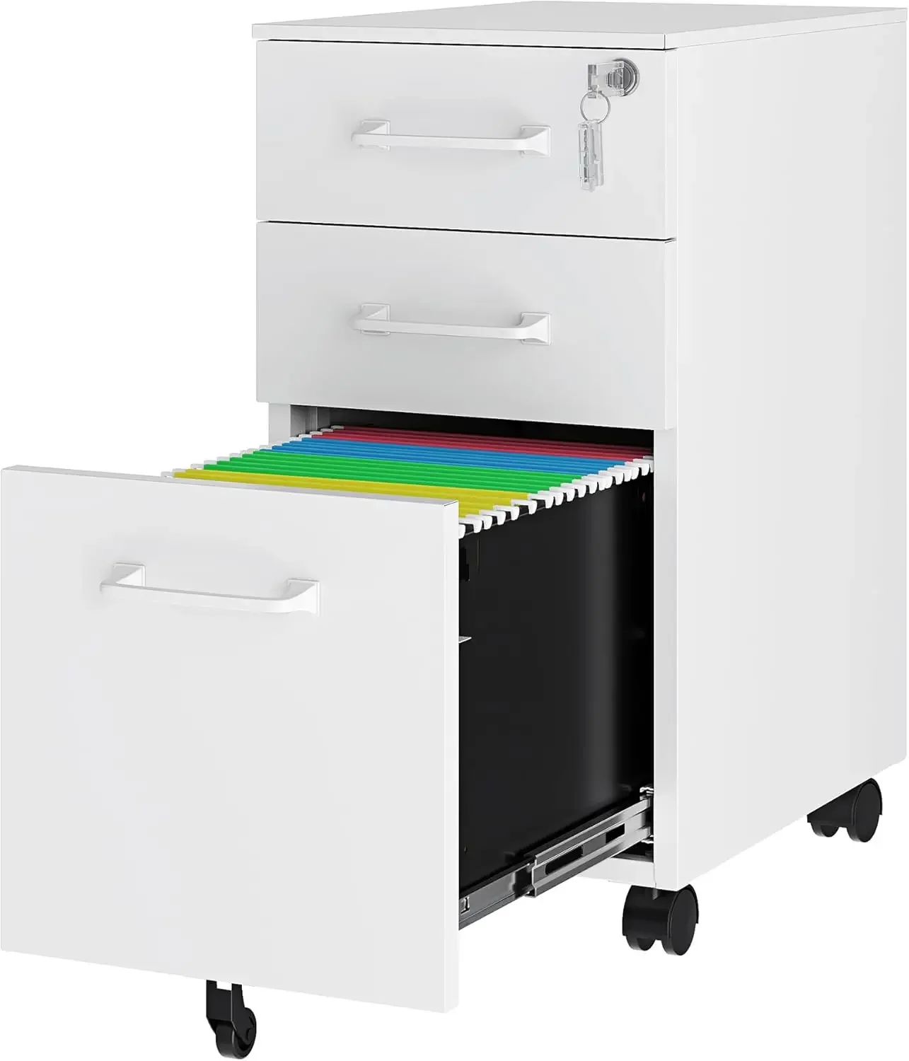 3 Drawer Slim File Cabinet, Mobile File Cabinet with Lock for Home Office, Rolling Narrow File Cabinet, Under Desk Locking Filin