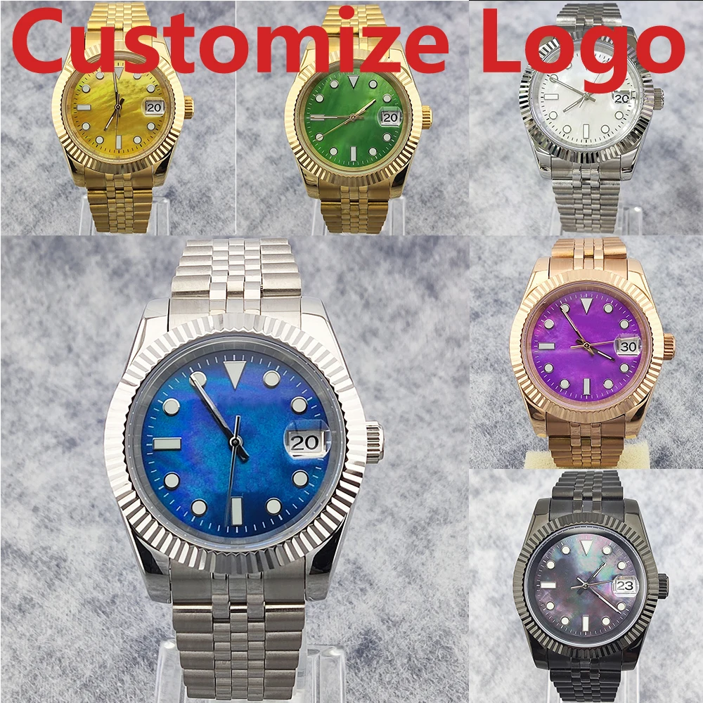 Customize Logo 39mm/36mm Automatic Mechanical Watch Mother of Pearl Dial NH35 Automatic Movement Sapphire Glass Waterproof 10atm