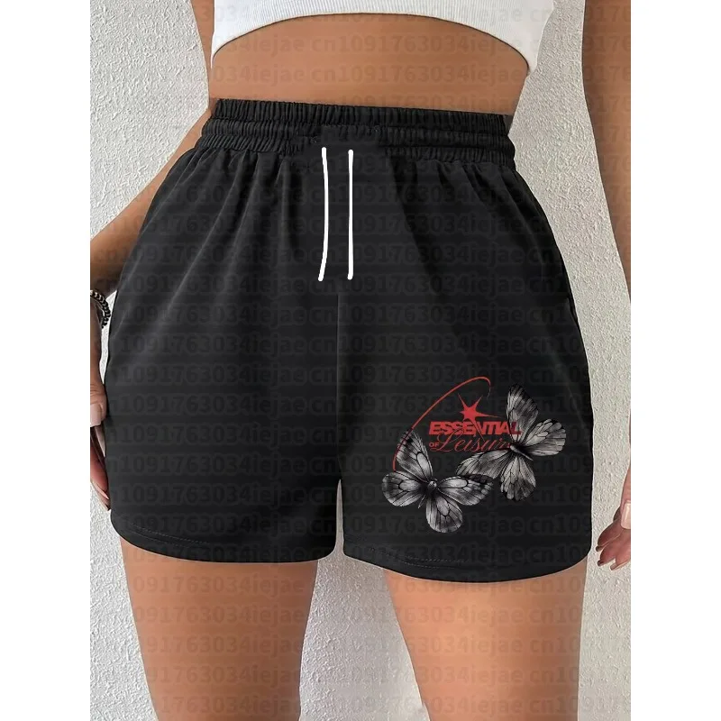 Women's Kid Summer Butterfly Print Shorts Elastic Waistband Sweat-wicking Breathable Suitable for Sports Running and Fitness