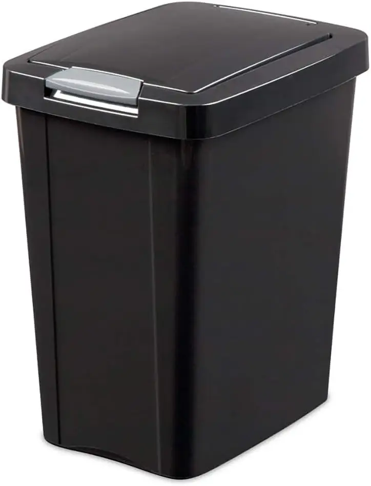 

Touch-Top Trash Can with Lid, Conceals Waste in Kitchen, Bathroom, Office, Black, 7.5 Gallon