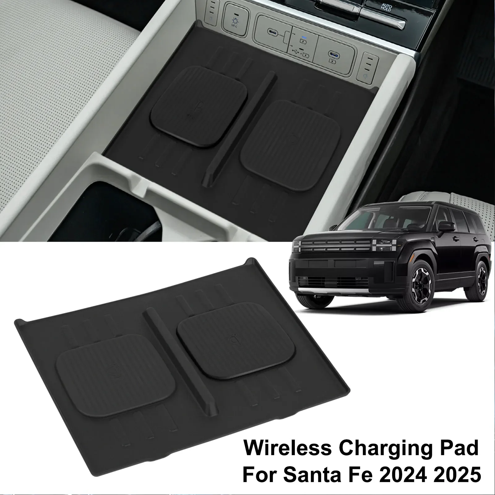 Car Charger Mat For Hyundai Santa Fe 2024 2025 Wireless Charging Pad Silicone Central Control Parts