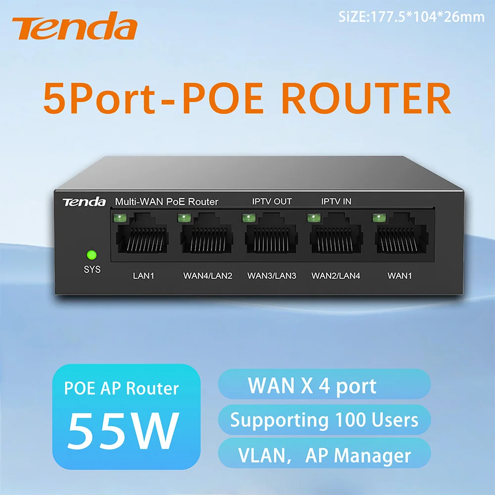 Tenda 5-port Gigabit PoE Power Supply AP Management Integrated Enterprise100/1000Mbps MESH Router Web Manager English Version