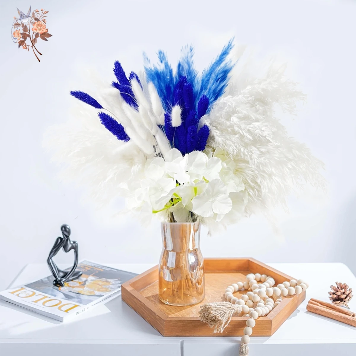 

Natural Dried Pampas Grass Bouquet Mix Artificial Flowers Spring Wedding Decor Fake Hydrangea Bunny Tails Home Vase Decoration