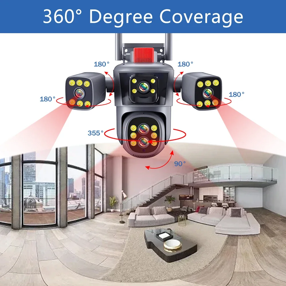 Cámara de protección de seguridad de 20MP, 10K, WiFi, exterior, Zoom 10X, cinco lentes, cuatro pantallas, vídeo CCTV, vigilancia, seguimiento