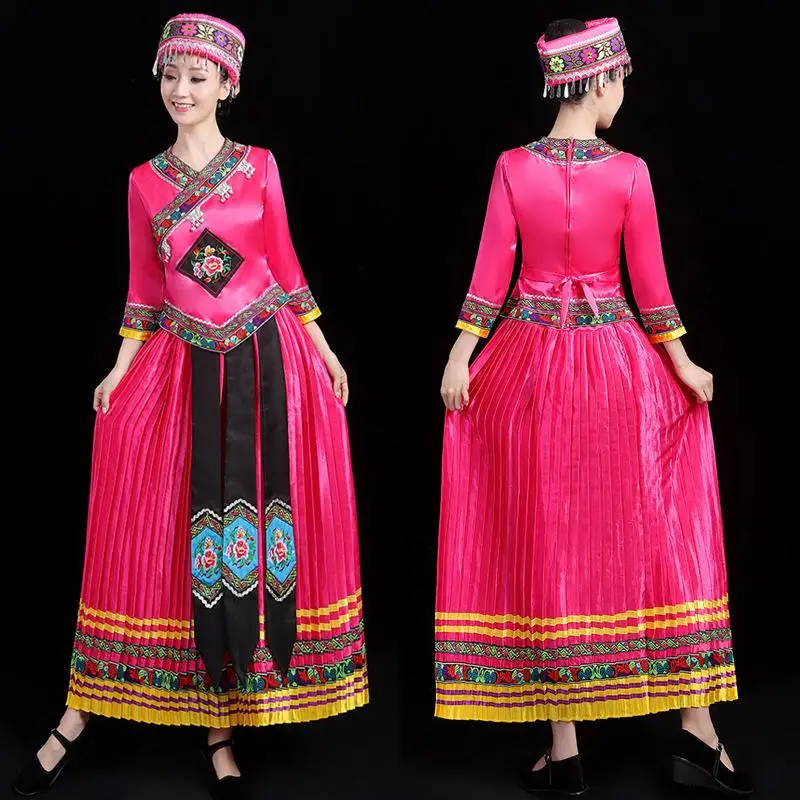 

Китайское народное платье хмонг, традиционный танцевальный костюм в стиле этнических меньшинств, женский костюм Чжуан Цу Монголии, одежда для выступлений на сцене