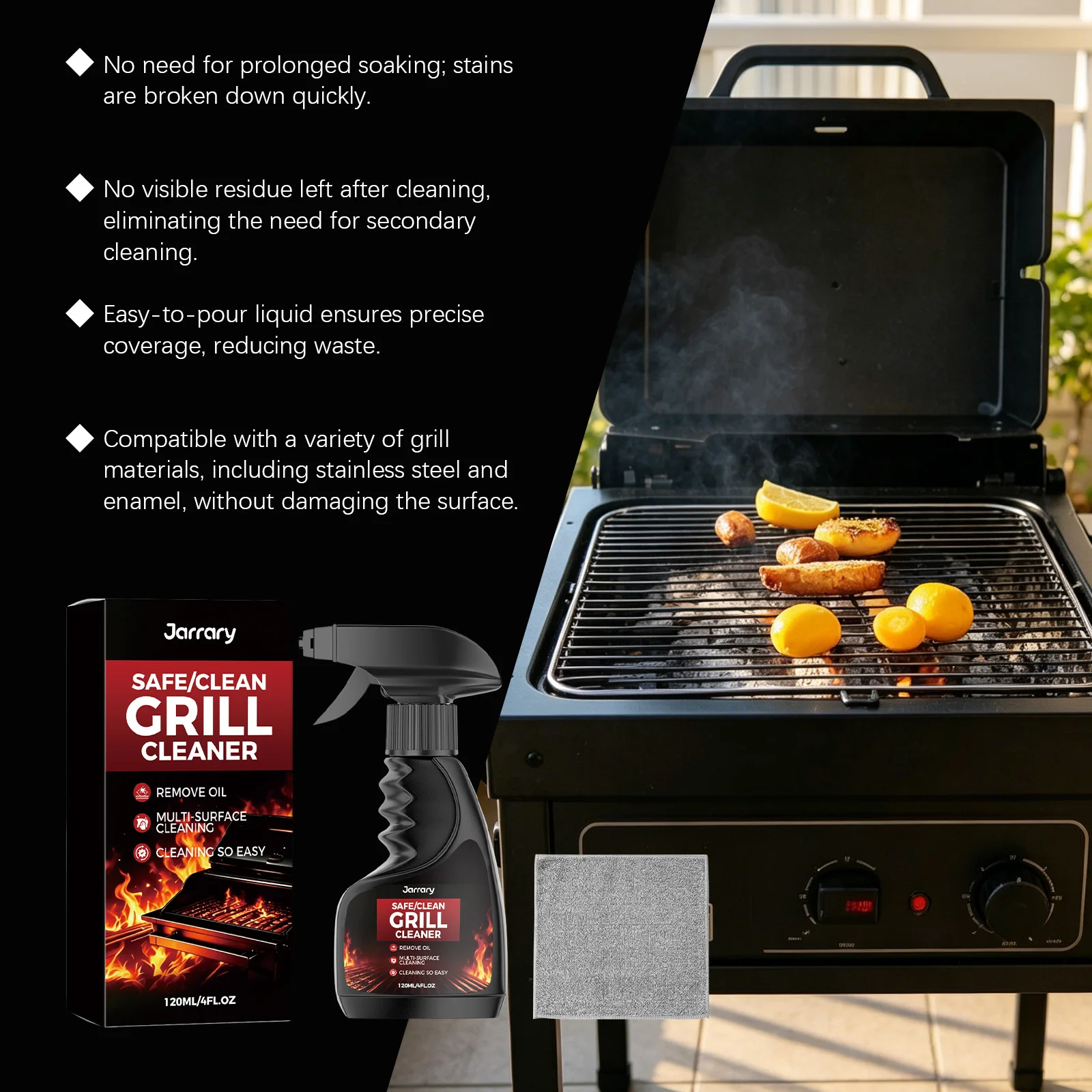 Grill Rack Cleaner - Gentle Formula for BBQ Grill Surface Oil and Grease, Household Cleaning and Safe Degreasing Action