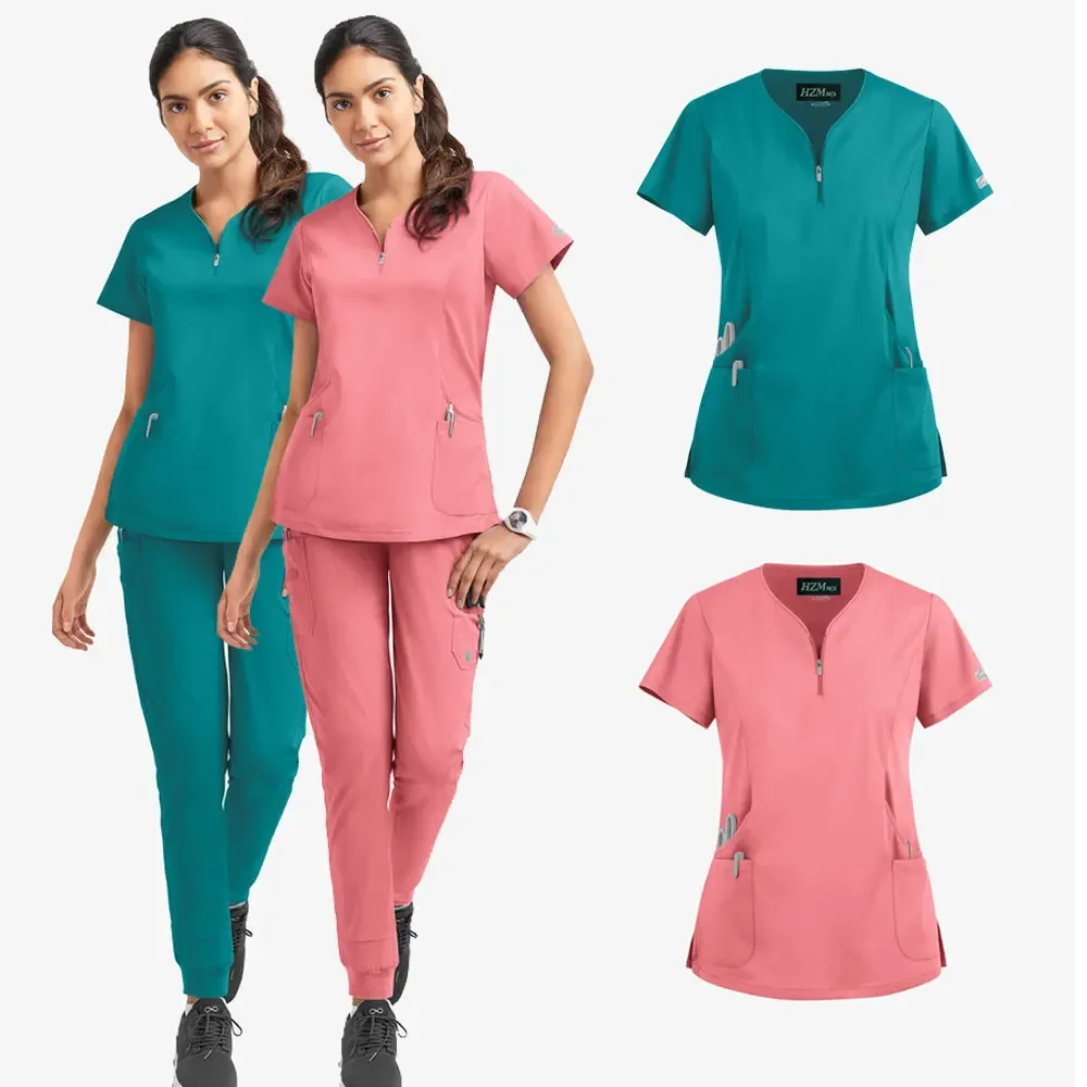 Europese En Amerikaanse Ziekenhuizen V-Hals Teryleen Ontwerp Handwas Kleding Arts Korte Mouw Mondtandarts Scrubs Handen Wassen