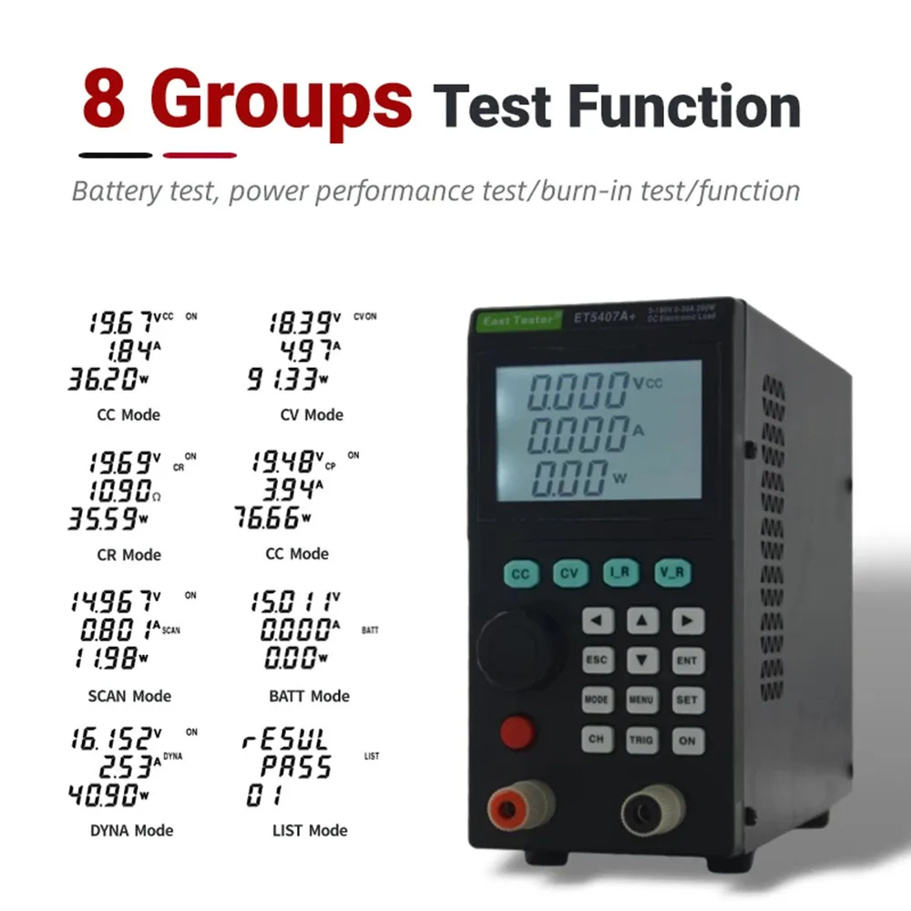 East Tester ET5406A+/ET5407A+ 200W 120V 180V 20A 30A Programmable DC Electronic Load tester 1mV/1mA Battery Tester for CC/CV