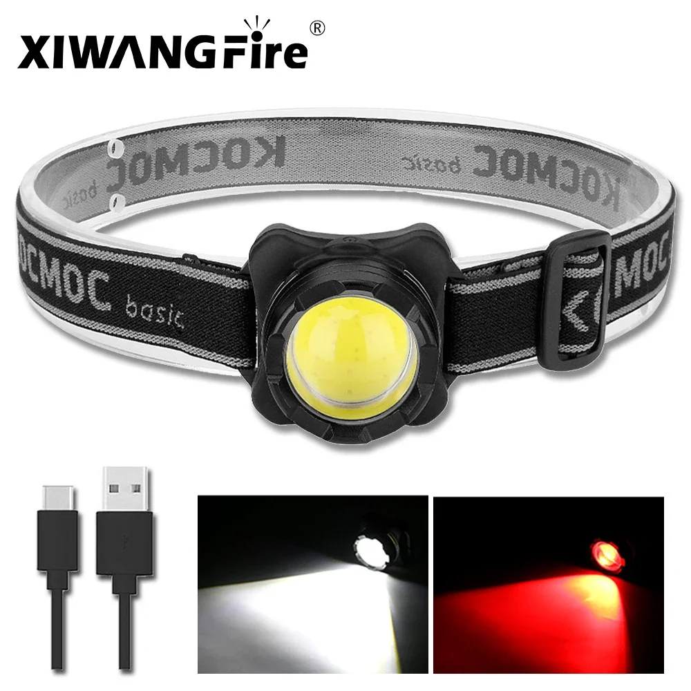 Portable Mini Headlamp USB Rechargeable Headlight Torch Head Lamp Flashlight Built-in Battery Red / White Light LED Head Light