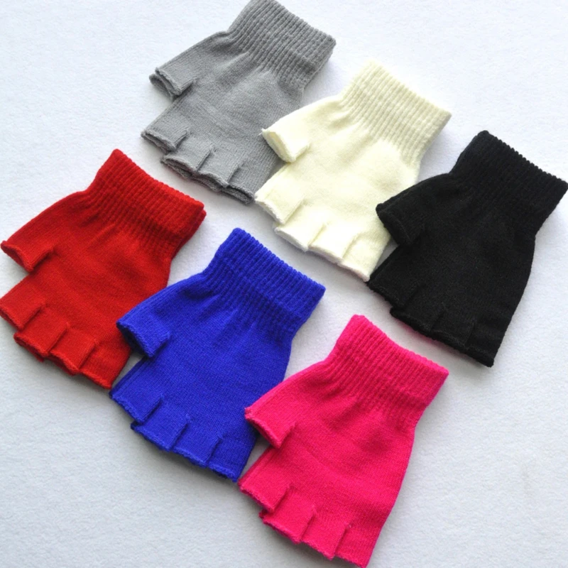 Hot Children Magic Knitted Gloves Kids Stretch Half Finger Glove Winter Warm Mittens Solid Fingerless Gloves Girls Soft Wrist