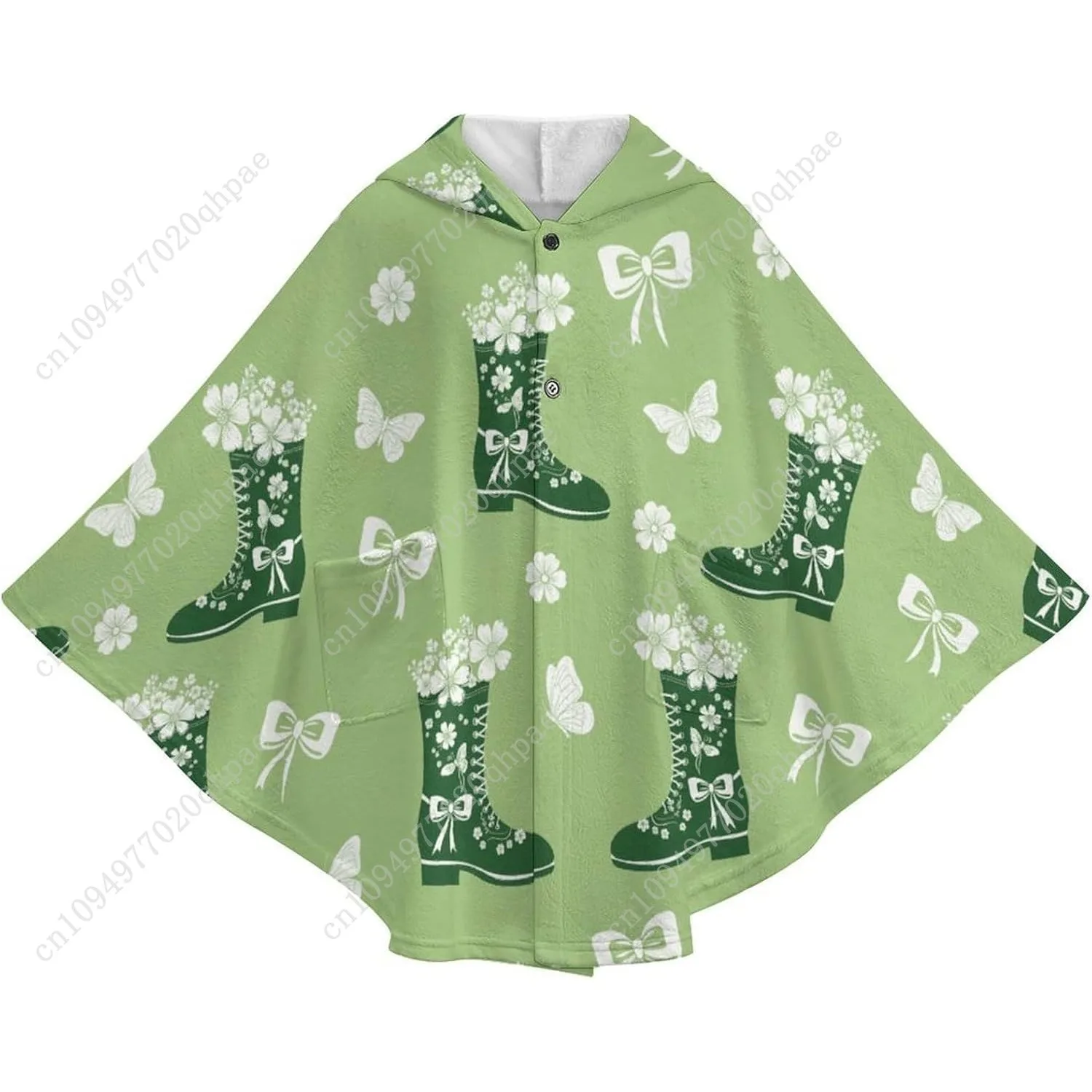 Уютный фланелевой свитер-одеяло, зеленые ботинки с цветами, толстовка большого размера с карманами для детей и подростков
