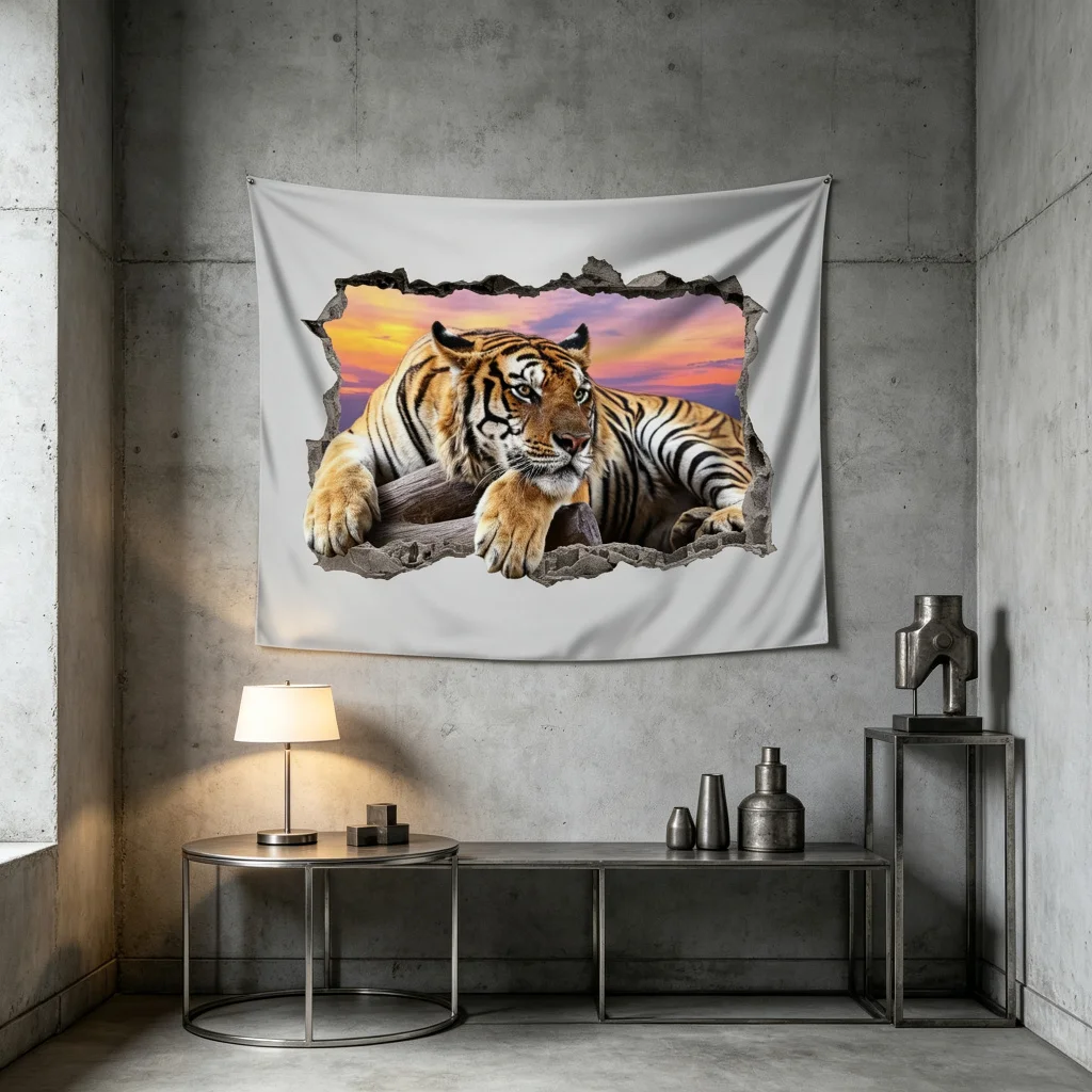 1PC Tiger Breaking Wall Print Backdrop Banner, Bedroom Photo Background, Polyester Wall Hanging, Home Decor, Wall Art