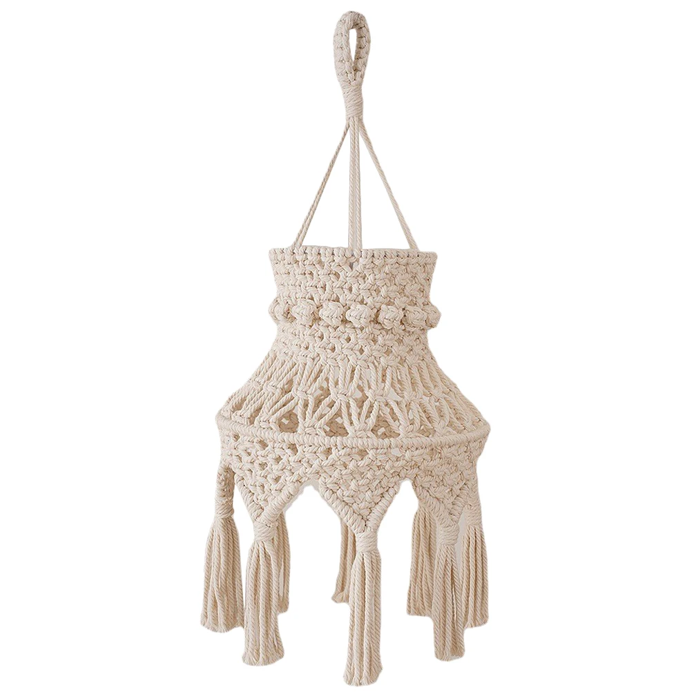 

H Woven Macrame Lamp Shade Cotton Rope Cover Hanging Light Shades Vintage Bedroom Metal Pendant Bohemian Lighting