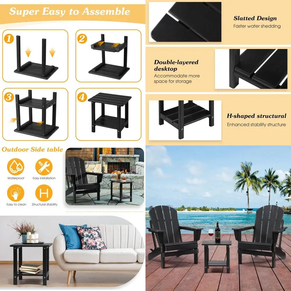 Weatherproof 2-Tier Patio Side Table, 16.5 Durable Outdoor End Table for Deck, Pool, Porch