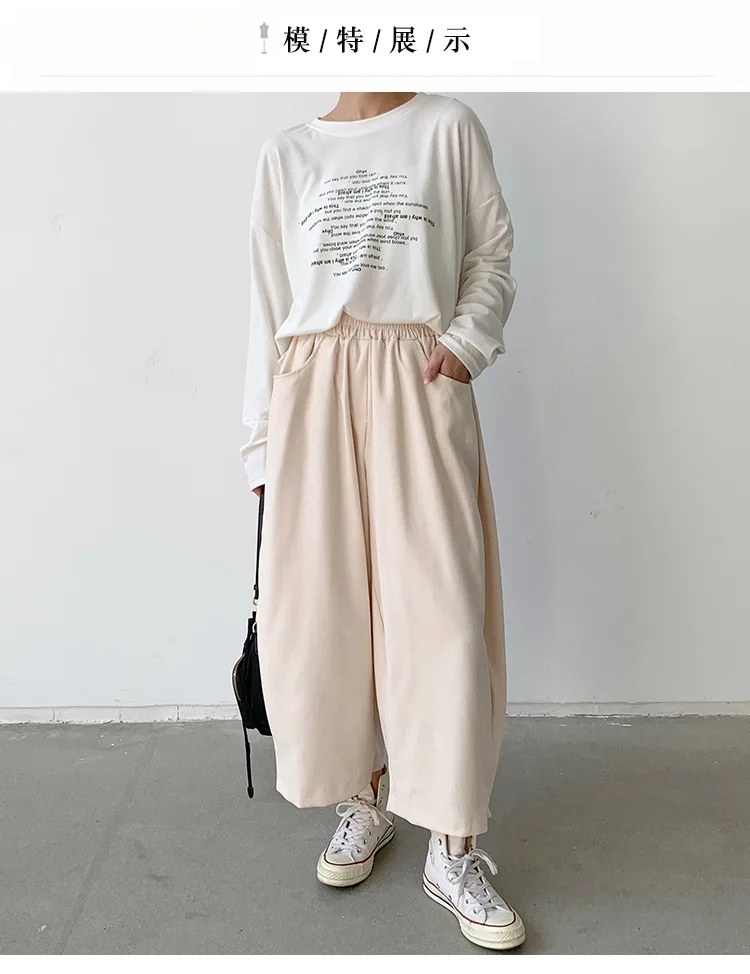 New 2026 Women's Solid Loose Casual Trousers Simple Elastic Waist Wide Leg Harem Pants Versatile Pockets Banana Pants Oversized