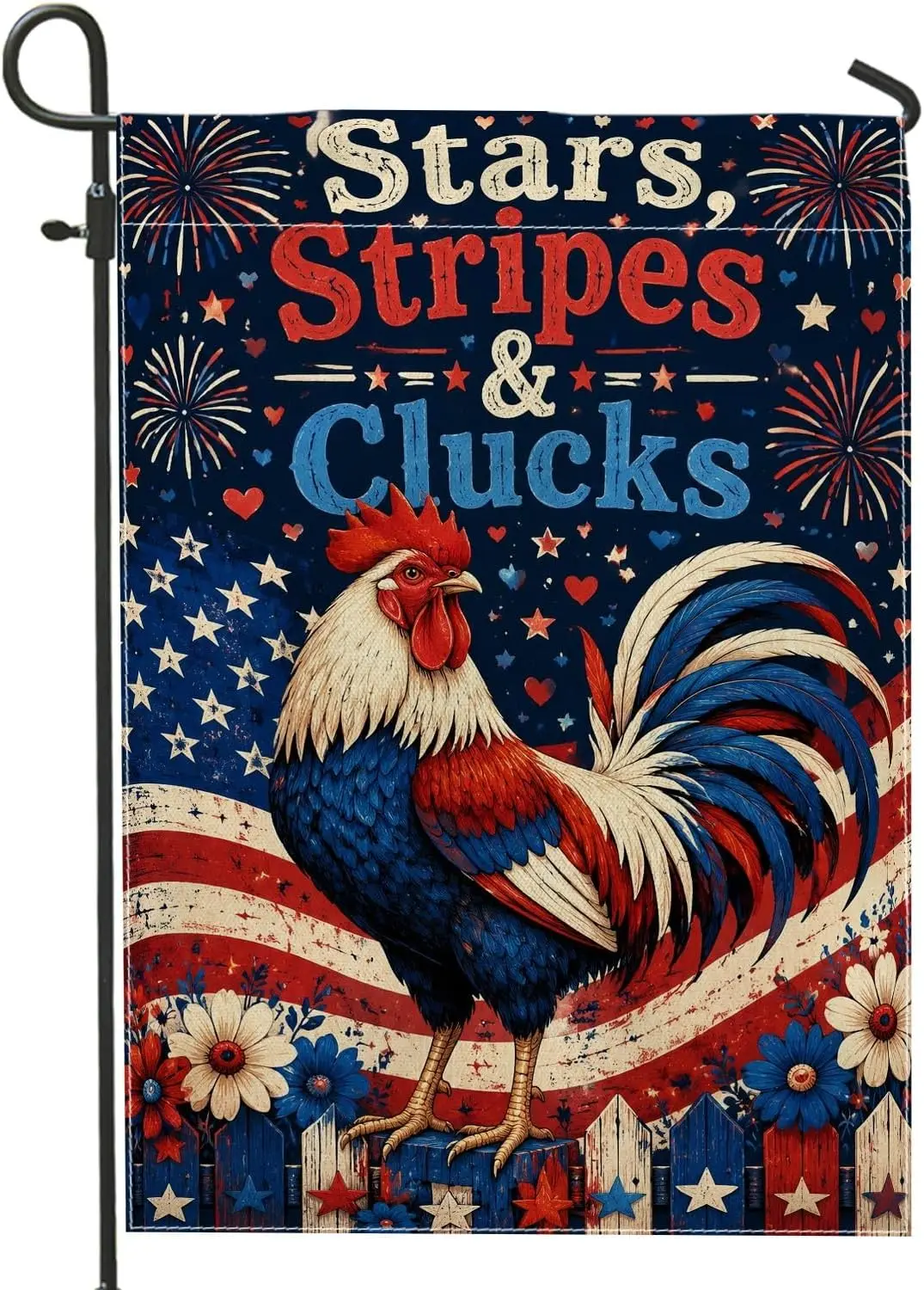Rooster Garden Flag, Patriotic Rustic Stars Stripes Fourth of July Red Burlap Double Sided Small Garden Yard Flag for Outdoo kkz