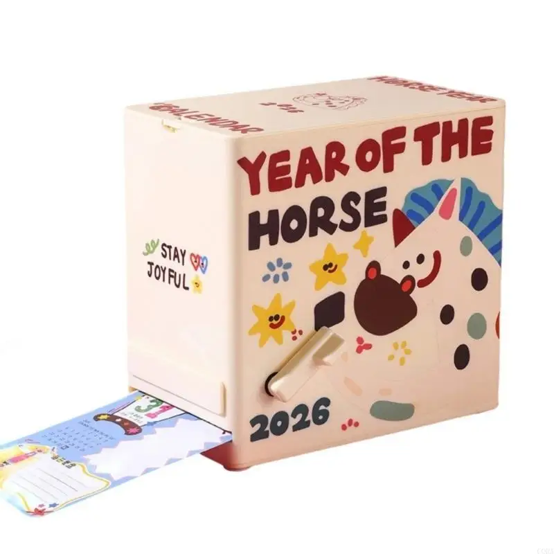 CORA 2026 Paper Plastic Cartoon Calendar Manual Crank Auto Discipline Tool