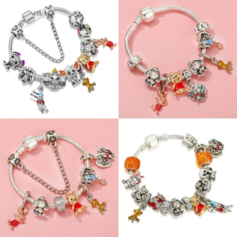 

Disney Anime Beads Cute Winnie the Pooh Bear Bracelet for Women Trendy Jewelry Eeyore Piglet Tigger Pendant Charms Girls Bangles