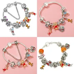 Disney Anime Beads Cute Winnie the Pooh Bear Bracelet for Women Trendy Jewelry Eeyore Piglet Tigger Pendant Charms Girls Bangles