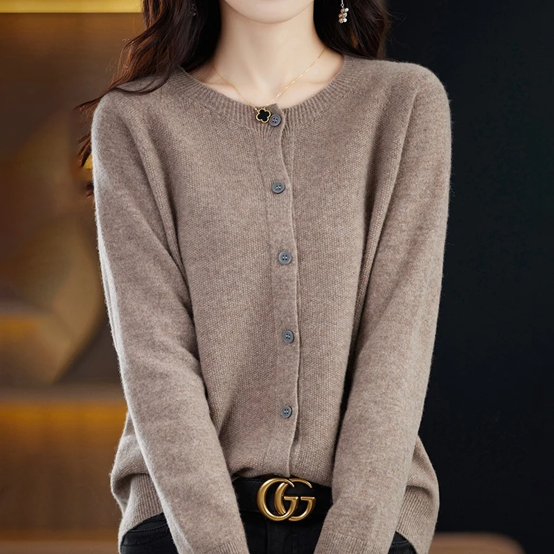 New Fashion Spring And Autumn Wool Women\'s O-Neck Cardigan Sweater 24 Women\'s Osmanthus Needle Clothing Grace Knitted Korean Top