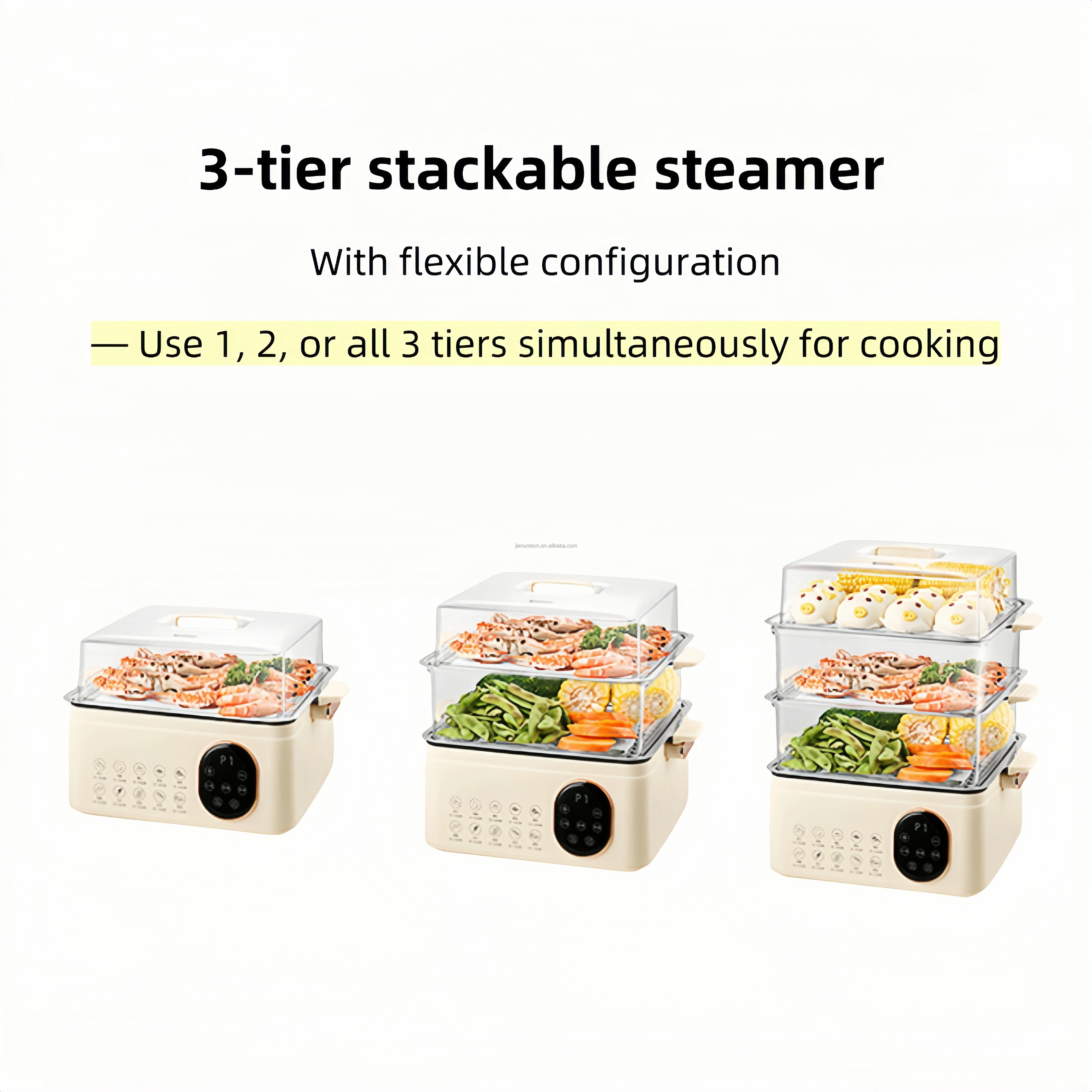 Transparent Multi-functional Intelligent Electric Steamer Large Capacity Three-Layer Kitchenware for Household Use