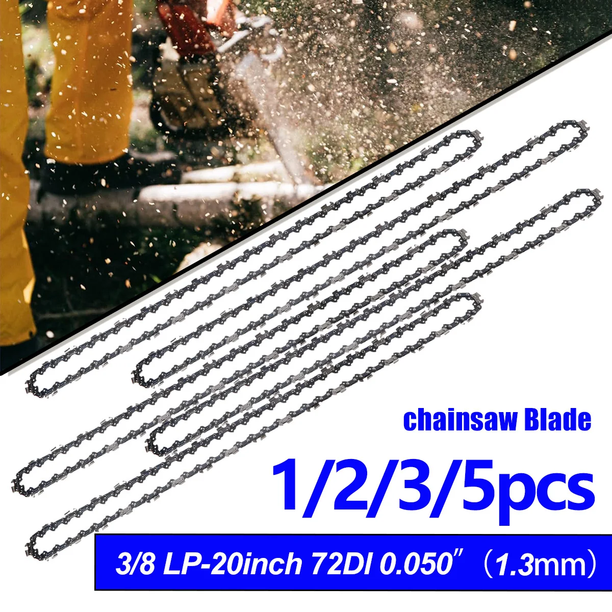 1/2/3/5PCS 20 Inch Chainsaw Chain 3/8 LP 0.050 Gauge 72DL Replacement Saw Blades for Wood Cutting Garden Tree Logging Trimming