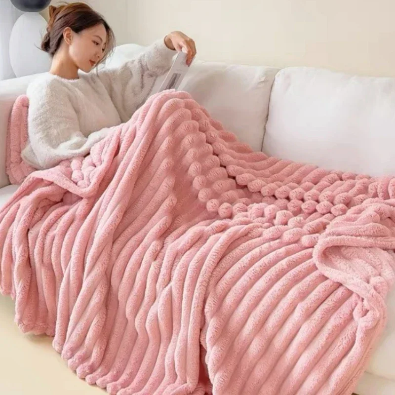 Soft Soft Blankets Warm Winter Double White Cute Adults Girls Sofa Blurred Double Bedding Soft Briquettes Pink Queen Size Small.