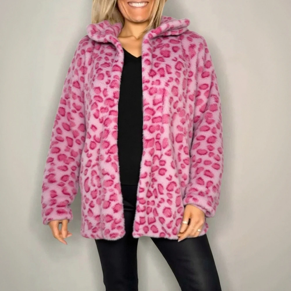 

Женское пальто с леопардовым принтом, повседневное пальто с высоким воротом и длинными рукавами, с открытой передней частью, осенне-зимняя модная верхняя одежда, повседневная базовая одежда