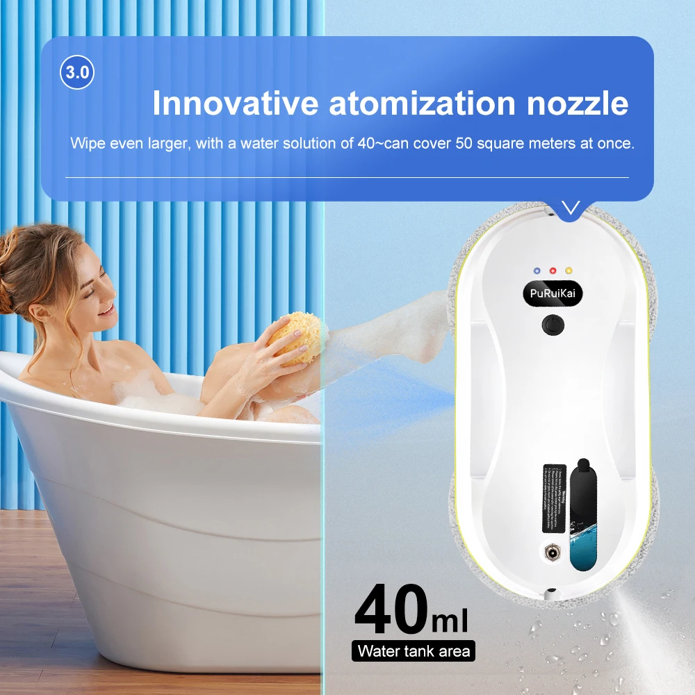 PuRuiKai 2025 Robotic Window Cleaner – AI-Powered Streak-Free for Glass/Patio Doors/Tiles Ultra-Quiet & Remote Control PRK-309