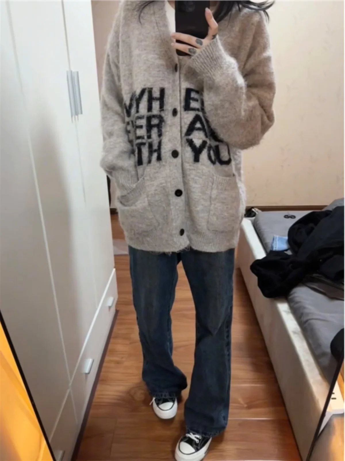 

Soft Cozy Men's Knitted Open Cardigan Sweater American Sle Loose Fit Letter Embroidery Casual Faion Autumn Spring Wear