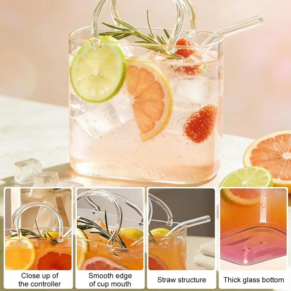 Transparency Handbag Glass Cup Funny Decorative Cocktail Glasses With Straw Vases Glass Handbag Drinkware Set