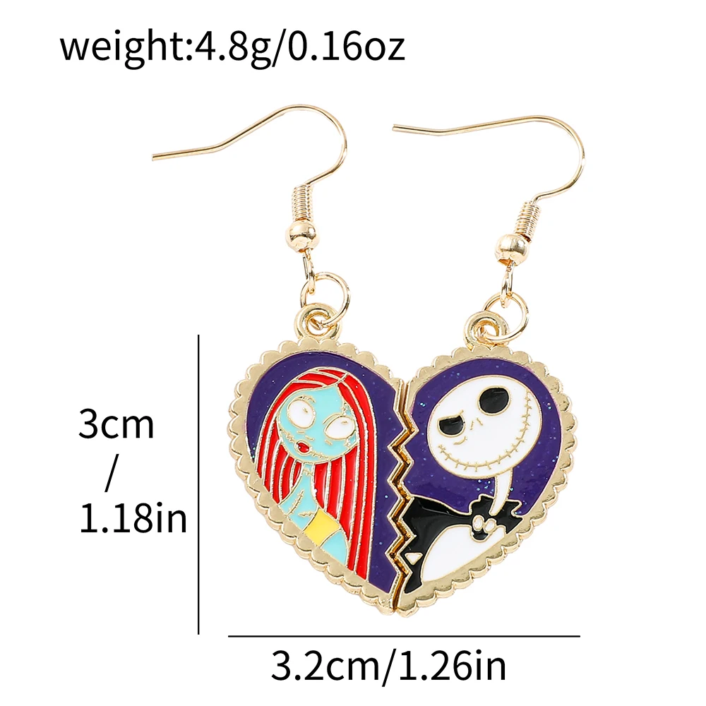 Disney Nightmare Before Christmas Earring Jack Sally Fashion Earrings For Girls Cosplay Halloween Party Gift