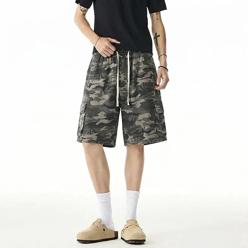 

Мужские шорты-карго с камуфляжным принтом, на шнурке, с множеством карманов, свободного кроя, повседневные, летние, длиной до колена