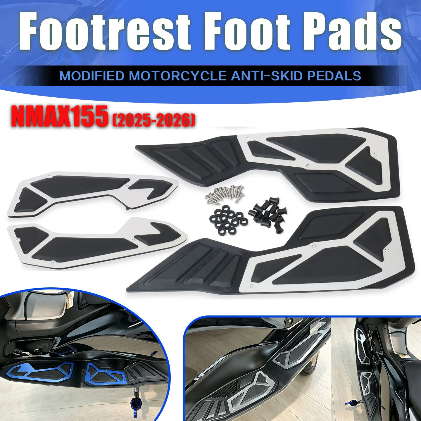 

FOR NMAX155 V3/NMAX125 V3 125 TURBO 2025 2026 Motorcycle Footrest Foot Pads Pedal Plate Pedals Rest Pads Cushion Board Pedals