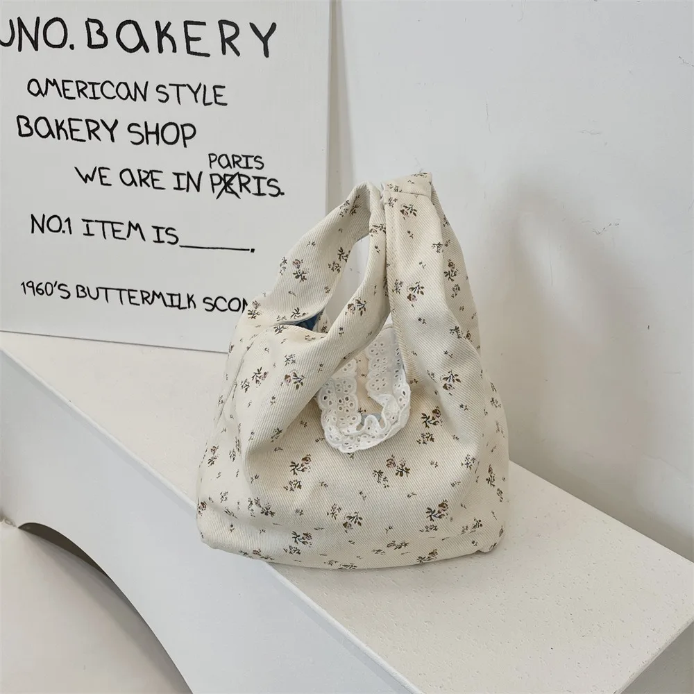 

Elegant Purse Fresh Floral Wrist Bag Small Tote Bag Large Capacity Spring Outing Handbag Korean Style Women Shoulder Bag Women