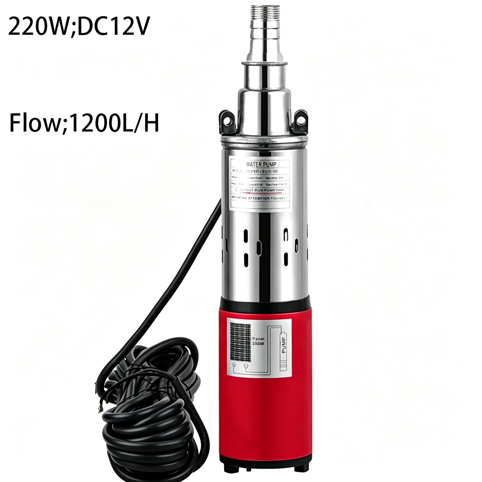Image of 220W 12V 24V Solar DC Wasserpumpe mit 9M Kabel Bürstenlose Permanentmagnet-Wasserpumpe Max. Durchfluss 1200L/H Max. Kopf 30M