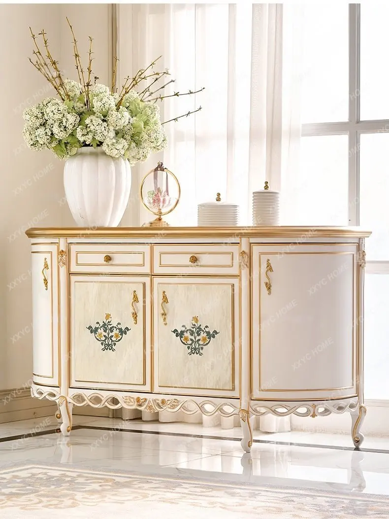 light luxury solid wood dining side cabinet  court carved porch cabinet