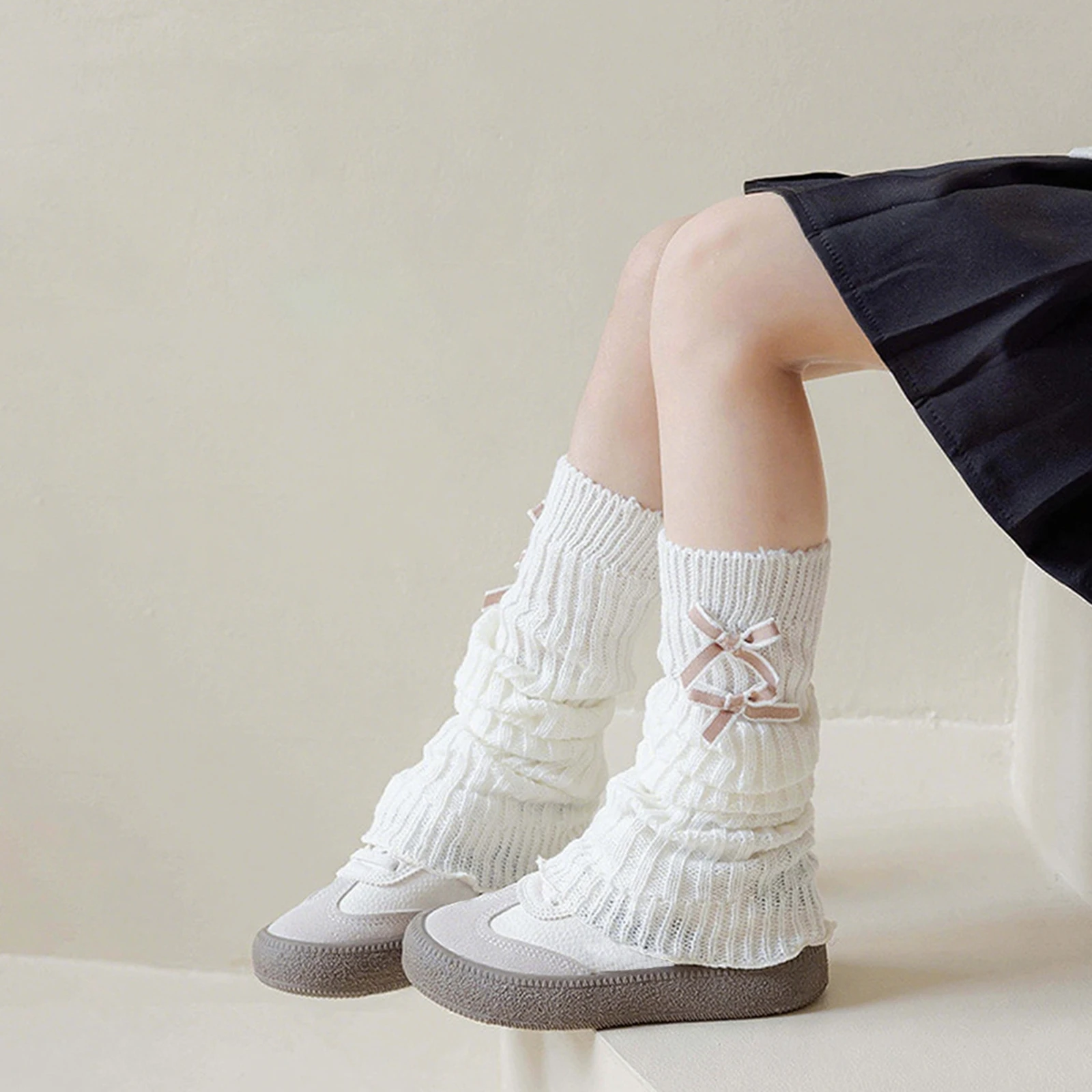 جوارب كاواي لتدفئة الساق للفتيات، جوارب طويلة قابلة للتمدد مع أقواس للأطفال #2