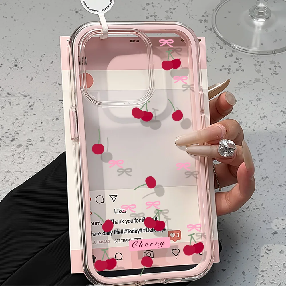 2in1 Pink Flower Case For iPhone 17 Pro Max Clear Cases iPhone 16 15 12 13 14 Pro Max Air 11 iPhone17 15 Transparent Funda Cover