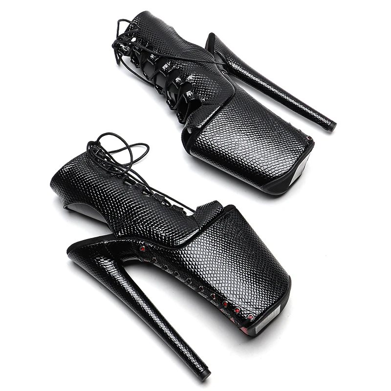 Leecabe 23CM/9inches Snake PU small open toe electroplate platform Fashion trends dancing Pole Dance boots