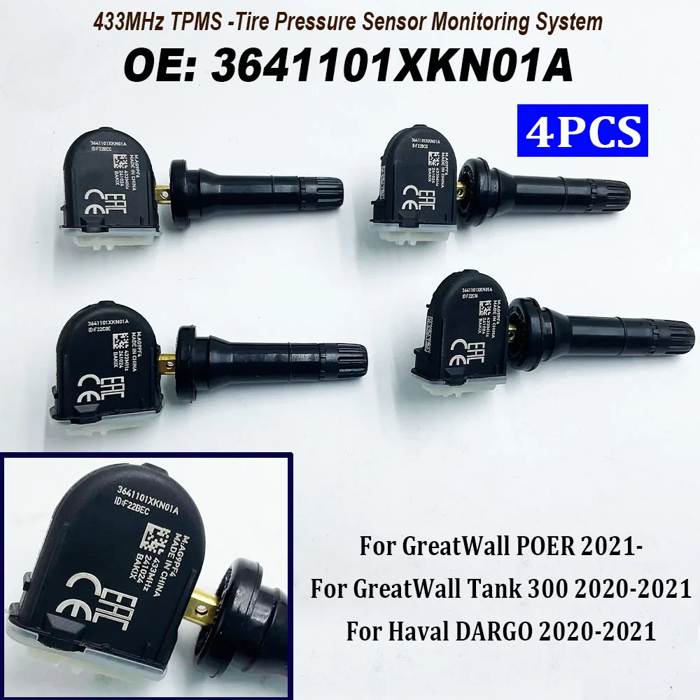 4PCS 3641101XKN01A TPMS 433MHz Tire Pressure Monitor Sensor For GreatWall POER 2021-,/ Tank 300 2020-2021 For Haval DARGO 20-21