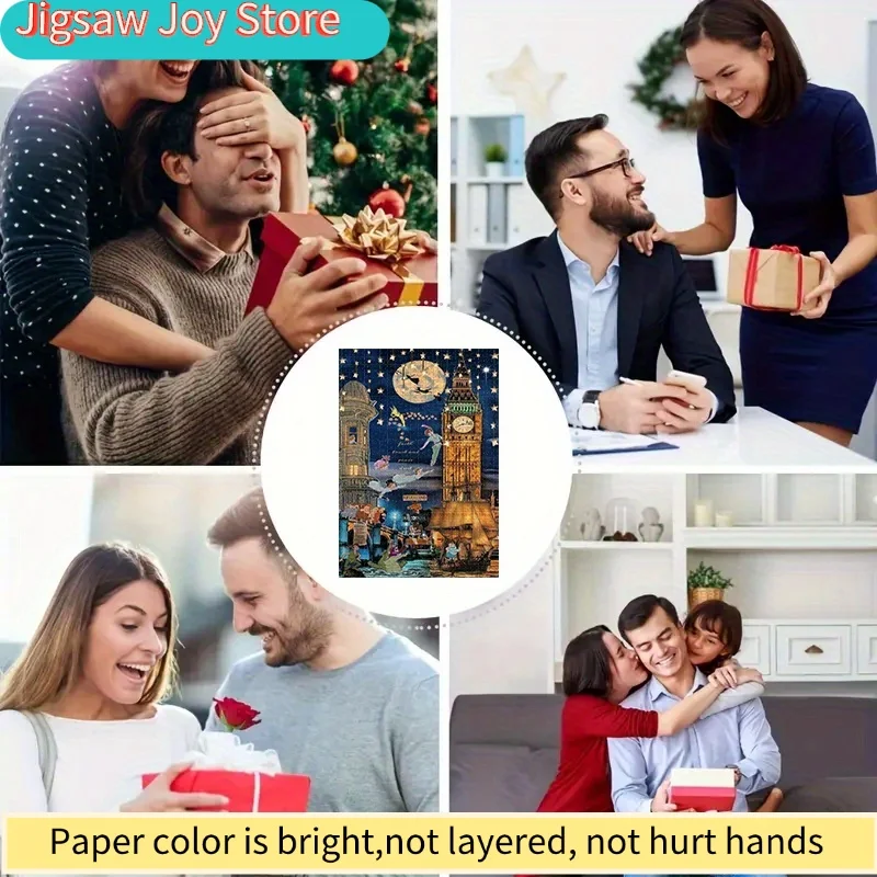 لغز 1000 قطعة بشخصيات كرتونية تينكر بيل وبيتر بان وبرج الساعة القمرية، لعبة تعليق على الحائط للكبار، هدية تفاعلية للعائلة