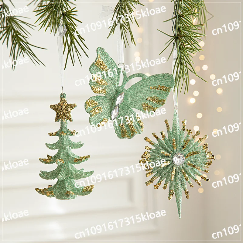 New Christmas Ornaments Green Butterfly Pendant Christmas Tree Pendant European Plastic Arrangement