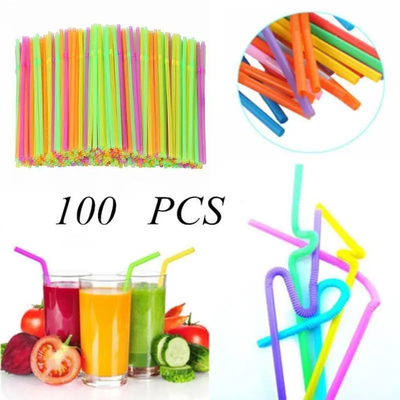 100Pcs Black Colorful Drinking Kunststof Straws Bar Party Wedding Kitchen Pajitas Plastique Beverage Straw Wholesale