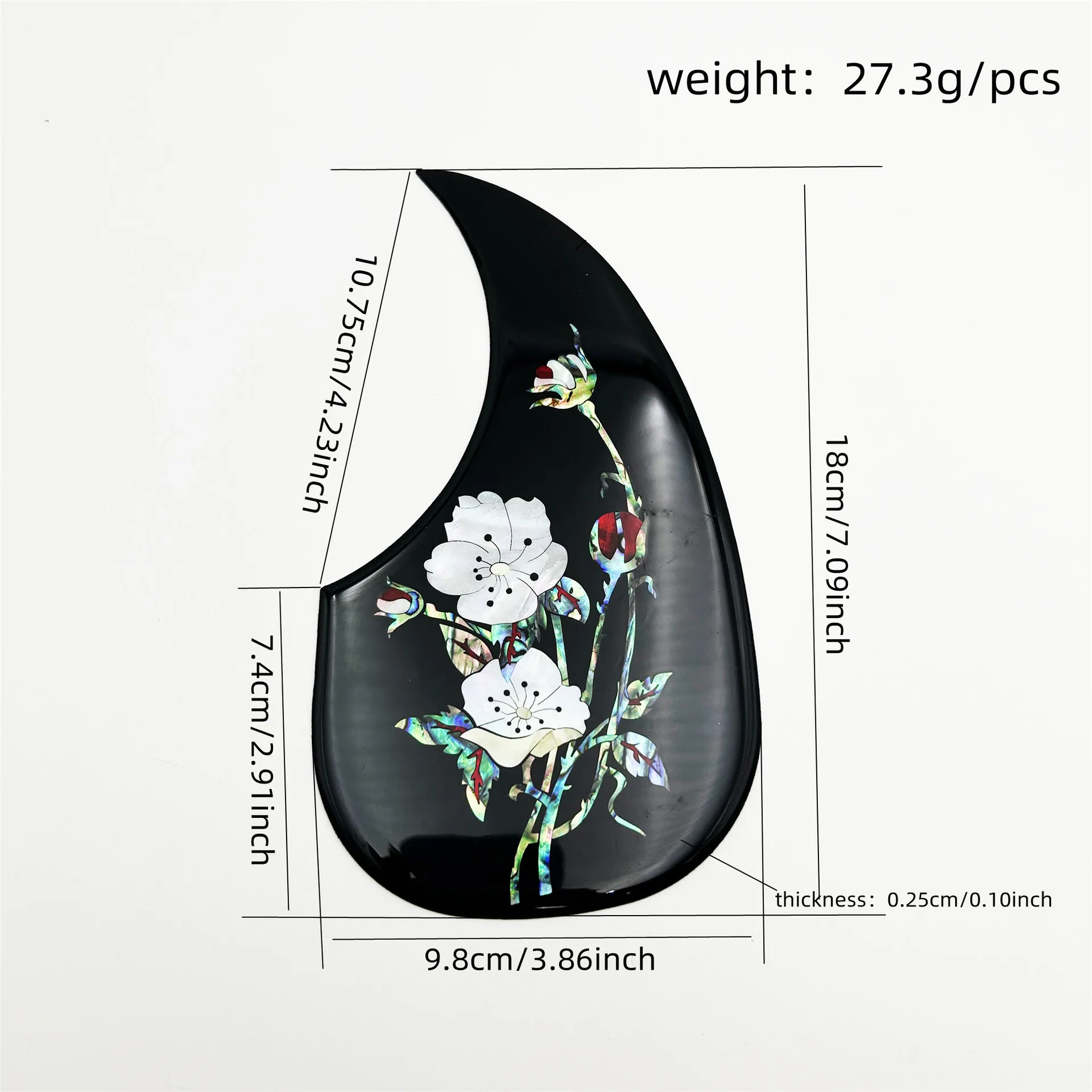 41 Inch Acoustic Guitar Pickguard Thick Inlaid Real Shell Flower Pattern Guard Elastic Soft Gel with Adhesive Backing