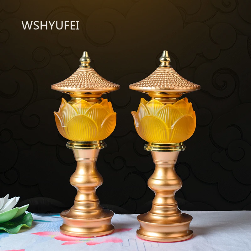 1pcs LED Glass Lotus Lamp Offering A Plug-in God of Wealth's Ever Burning Lamp Ruyi Lamp Buddhist Hall Decoration Ornaments