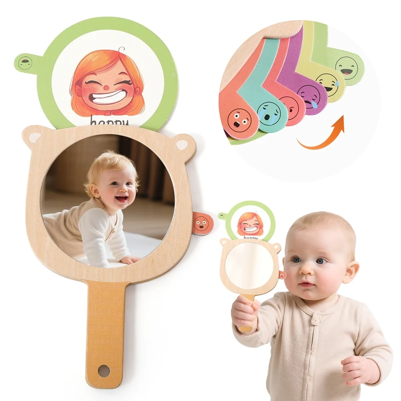 Montessori Emotional Cognition Mirror Toy Is Super Considerate The Round Mirror Surface And Safety Edge Are Wrapped With Soft