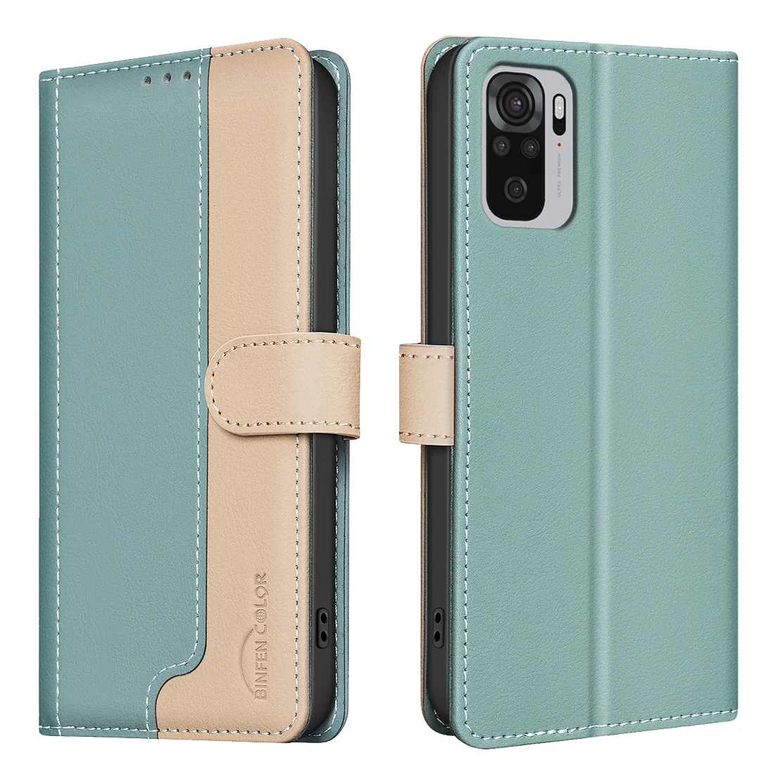 For Redmi Note 10 Pro / Note 10 Pro Max Phone Case Protective Case Color-Blocked RFID Soft Shell Flip Leather Case