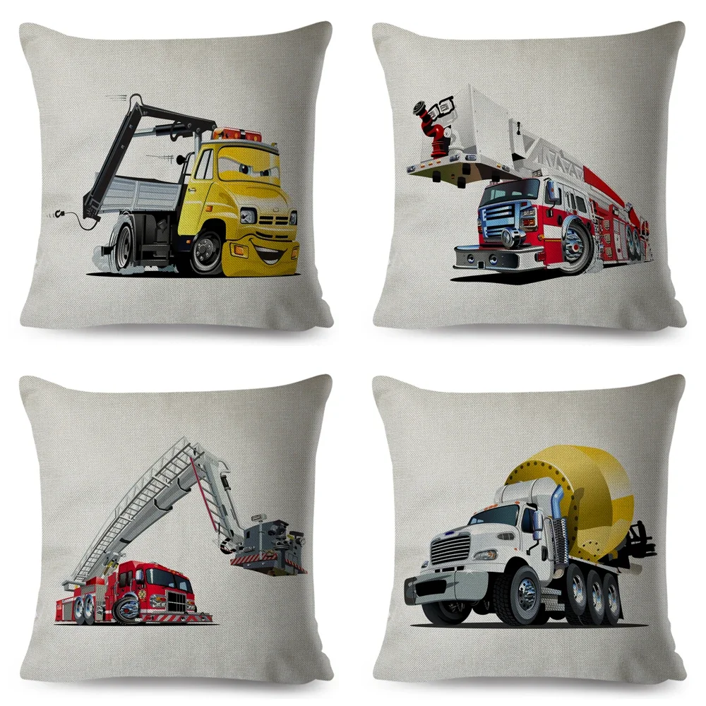

Cartoon Excavator Bulldozer Cushion Cover for Sofa Home Children Room Decor Car Toy Print Pillowcase Polyester Pillow Case 45x45